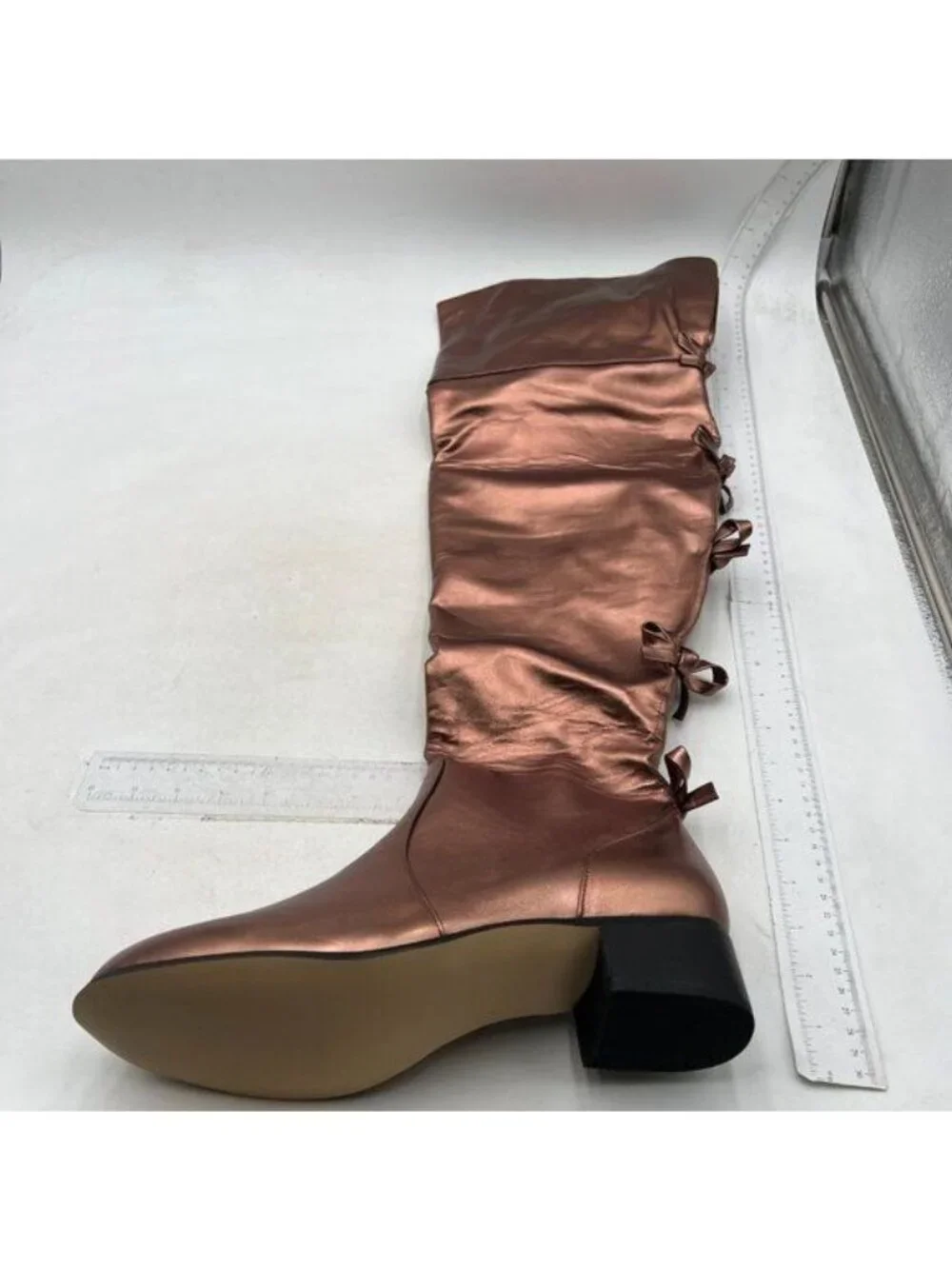 XYD Women Over The Knee Thigh High Leather Boots Chunky Heel Round Toe Brown